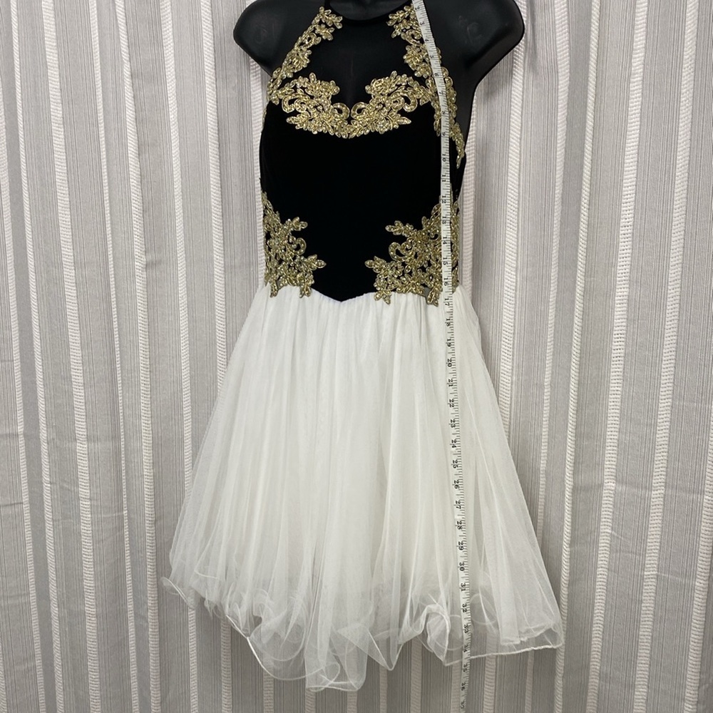 Blondie Nites Short Halter Dress Black White and Gold Homecoming Prom Size 3 EUC - Picture 12 of 13